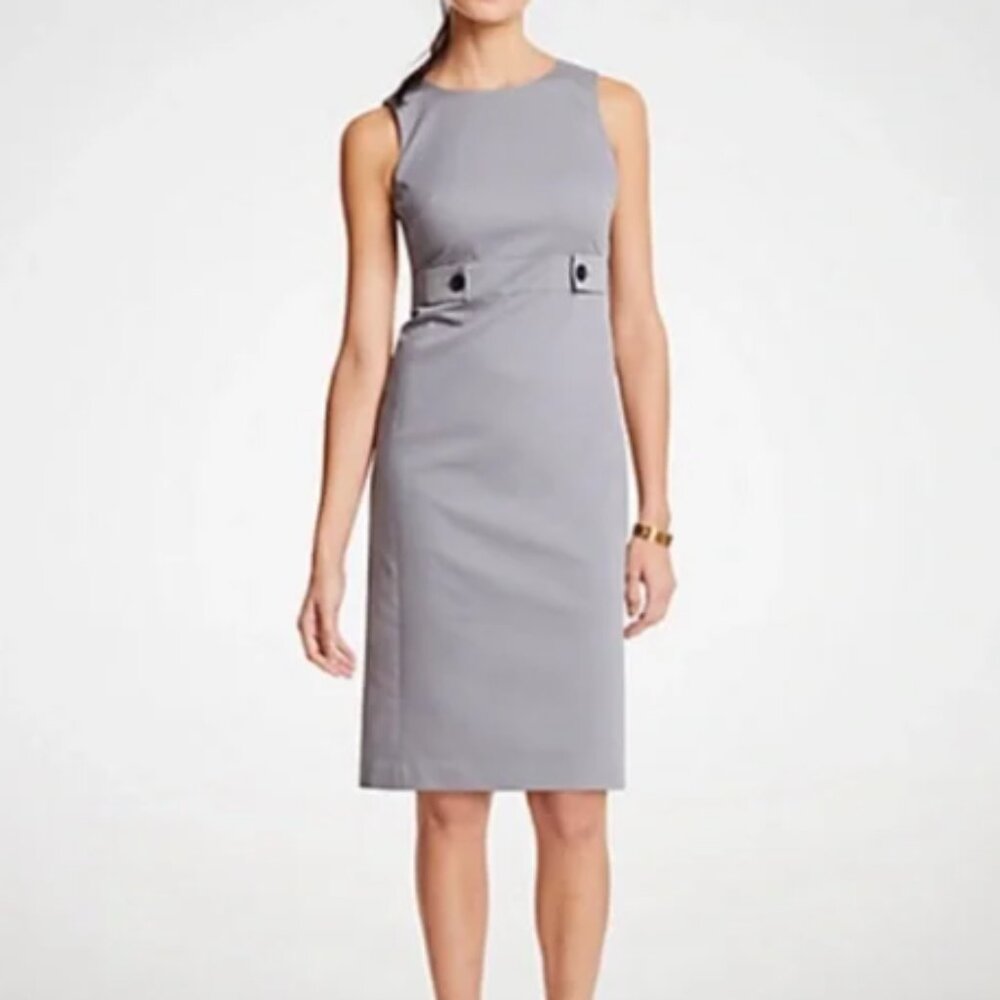 Cotton Sateen Button Tab Sheath Dress